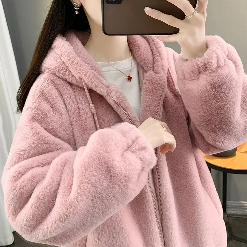 2025 Autumn and Winter Women's Long Fashion Loose Warm Thick Zipper Coat Hooded Coat Women