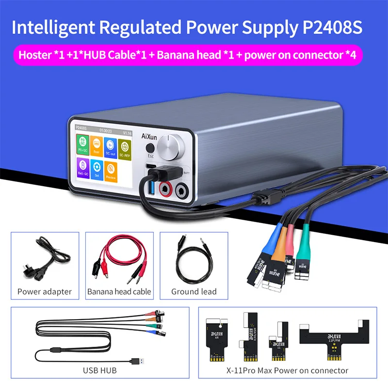 Aixun P2408S Thông Minh Điều Chỉnh Điện Áp Cấp Nguồn Sạc Nhanh Phát Hiện Dây Test Mainboard Ngắn Mạch Bút Thử Điện