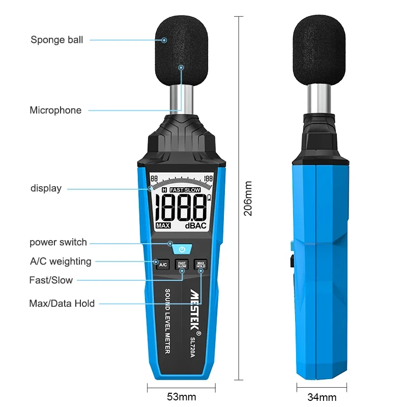 

-for SL720A Noise Meter Measurement 30-130dB Intelligent Digital Sound Level Meter Volume Sensor Handheld Digital Noise Tester