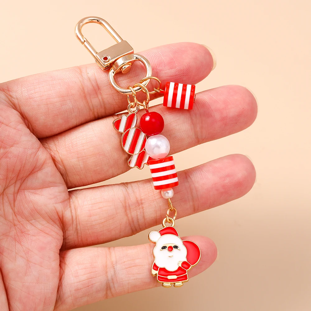 Aihua Niedlicher Y2K Weihnachts-Schlüsselanhänger mit Perlen, Weihnachtsbaum, Schneemann und Weihnachtsmann für Damen und Herren, Neujahrs-Schmuckgeschenke – Detail 18