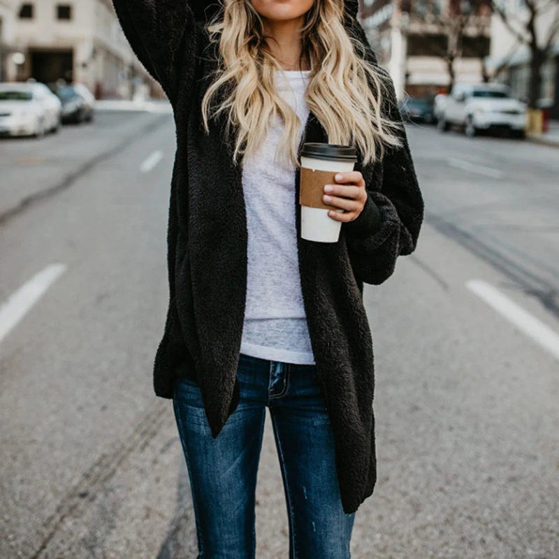 Abrigo de piel sintética para mujer, cárdigan, chaqueta, abrigos térmicos, ambos lados, Otoño e Invierno