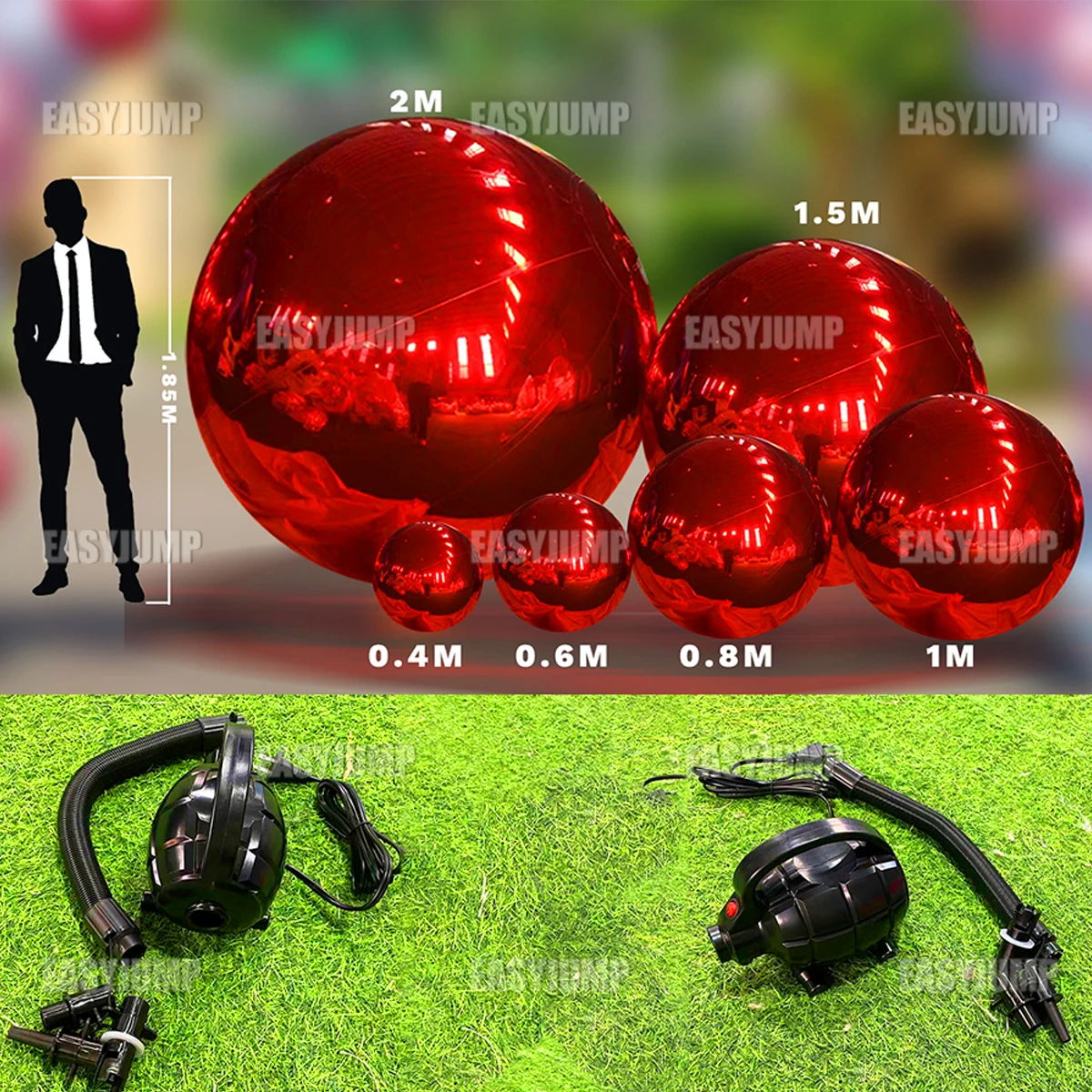 Red Big Shiny Balls Inflatable Mirror Sphere Double Layer PVC Reusable Hanging Mirror Balloon Inflatable Ball For Party Decor