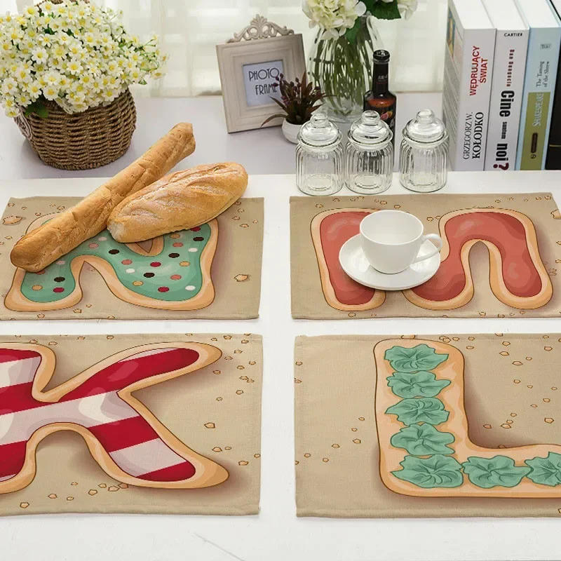 40X30cm Letter Pattern Kitchen Placemat Dining Table Mats Tea Coaster Cotton Linen Pads Bowl Cup Mats for Home Decor Gifts