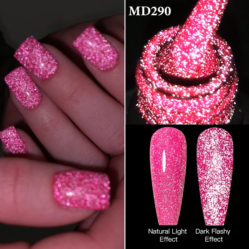8ml Pink Fluorescent Reflective Gel Nail Polish Neon Color Flashy Glitter Semi Permanent UV LED Gel Nail Art Varnish Manicure