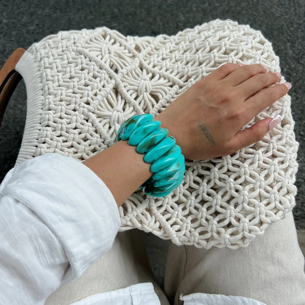 

Bohemian Acrylic Bangle Wide Rectangle Smudging Retro Hand Ring Jewelry Accessories Minority Design Elastic Rope Bracelet Women