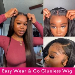 Glueless Wear And Go Wig Pre Plucked Straight Wig HD Lace Glueless 4x4 Closure Wig Pre Cut Hairline Ready to Go Wigs For Women