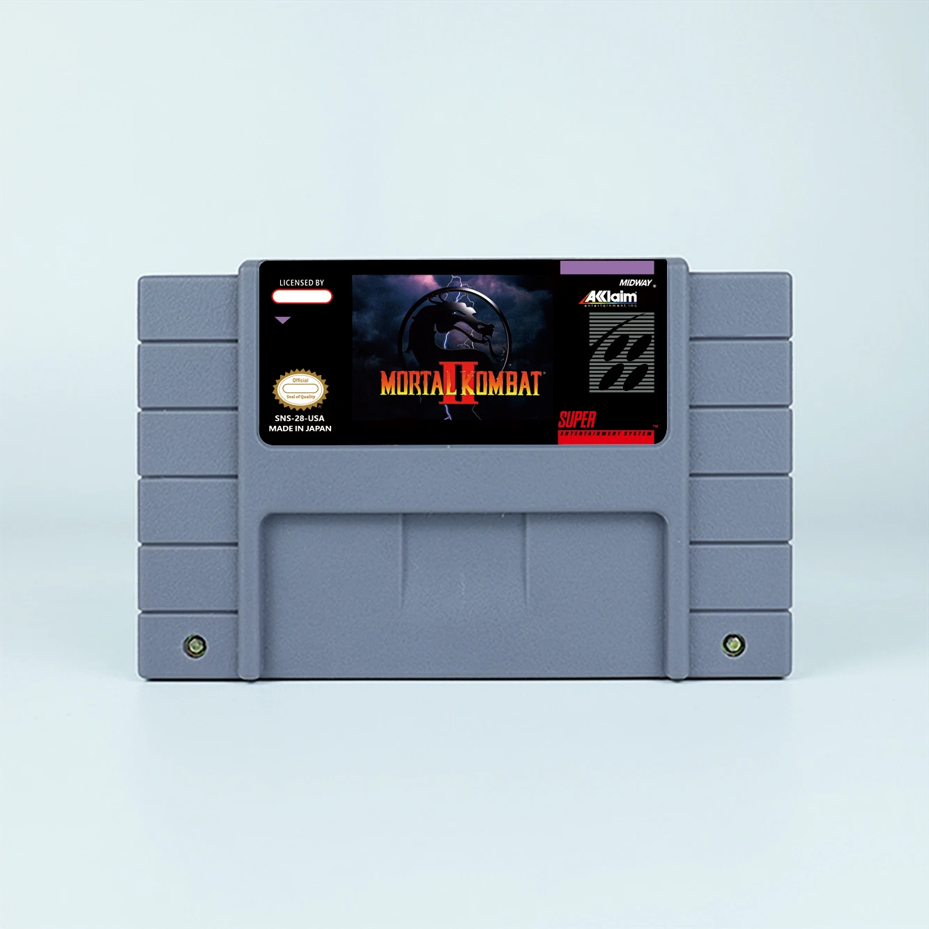 بطاقة لعبة Mortal Kombat 2 II ، وحدات تحكم 16 بت مع صندوق البيع بالتجزئة ، خرطوشة ألعاب الفيديو ، SNES ، EUR ، PAL ، الولايات المتحدة الأمريكية ، NTSC