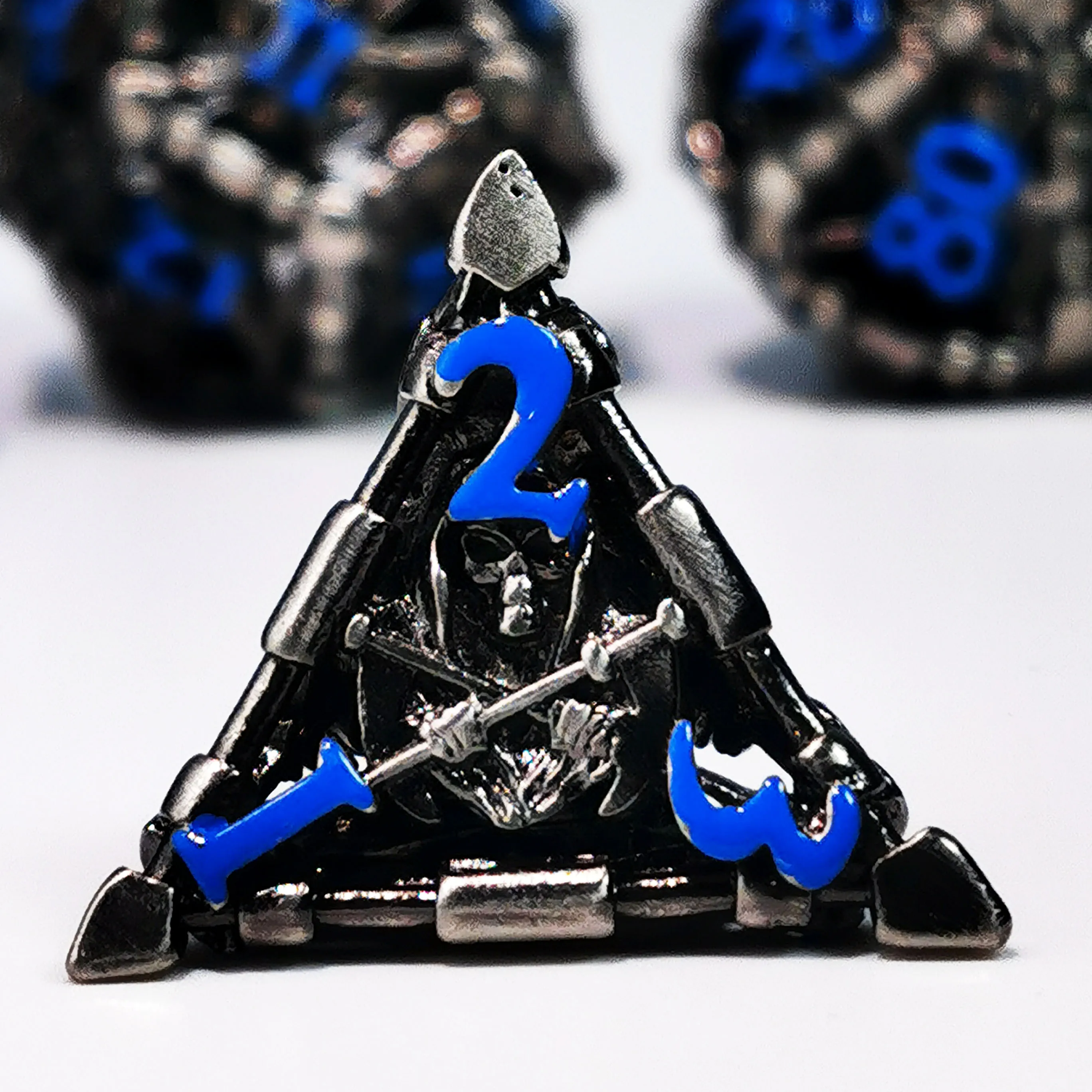 DnD Metal Dice Set - 7 Piece Zinc Alloy Polyhedral Dice, Blue Pattern for Dungeons & Dragons, RPG Tabletop Games