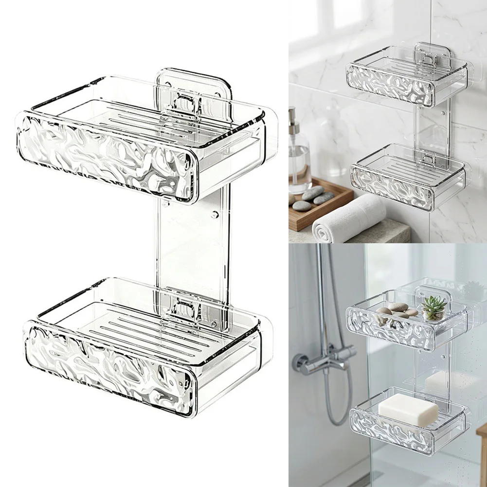Double Layer Suction Cup Soap Dish for Glass Metal Surfaces No Drilling Required Self Draining Design 13.5x9.4x18.4cm