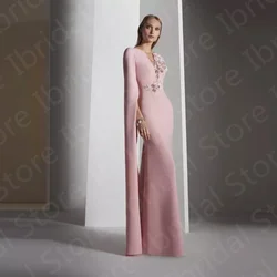 New Classic Pink Mother of the Bride Dress abiti a figura intera maniche lunghe abiti da festa di nozze Illusion Back Flowers