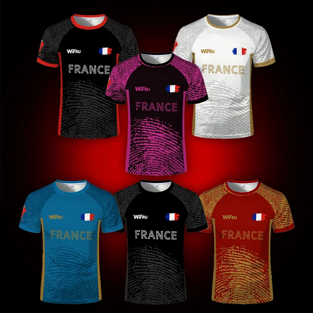 

New French Football T-shirt Eiffel Tower Men's and Women's Summer Breathable Quick Drying Fitness Shirt Children's T-shirt