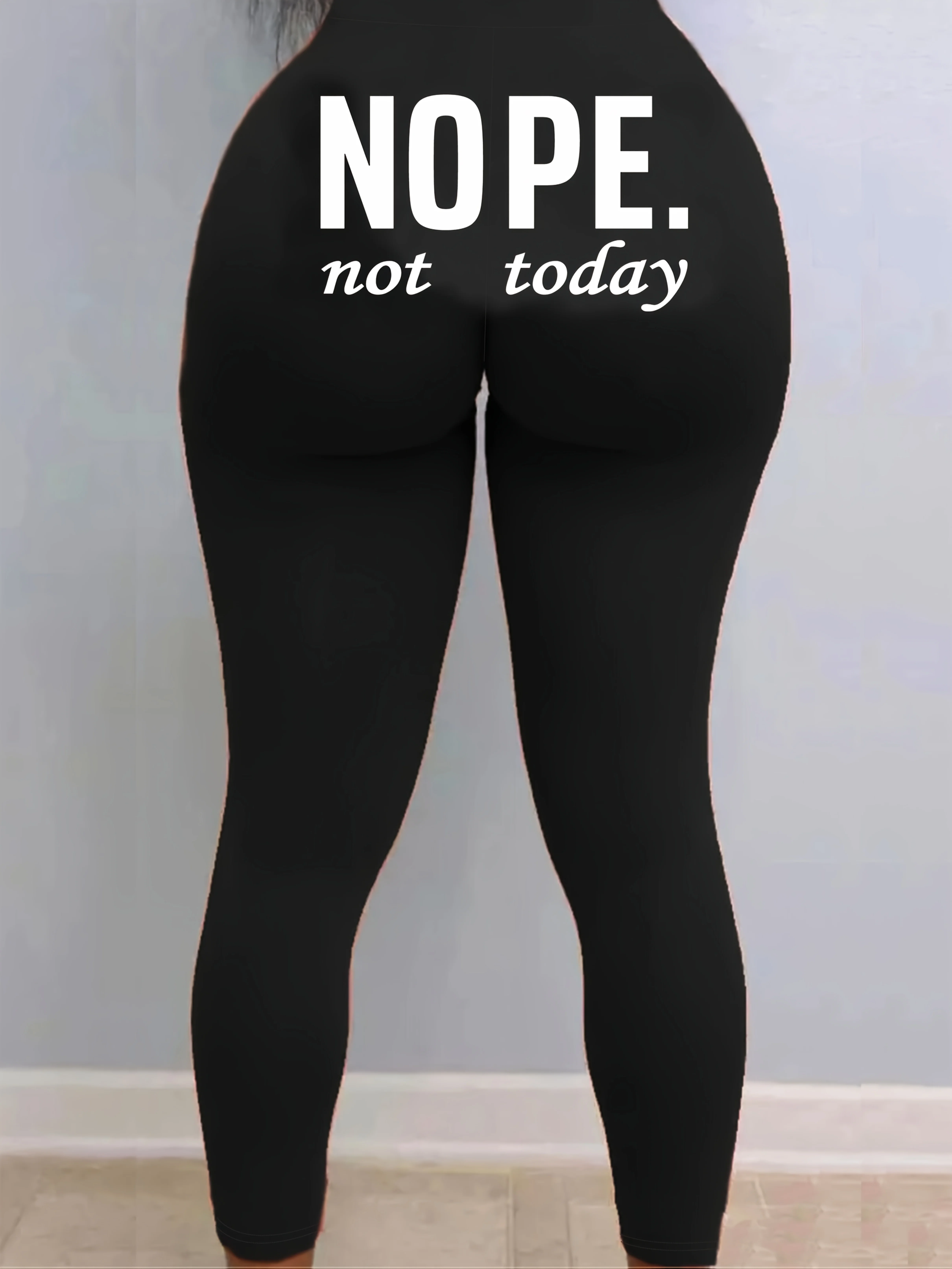 Women Funny Slogan Letter Print Fleece Lined Leggings Mid Waist High Stretch Casual Fitness Pants