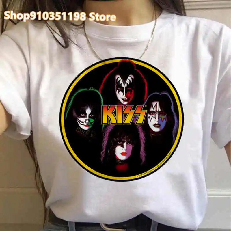 Women Kiss T-Shirts Rock Music Band Print Women Fashion Short Sleeve Hip Hop Oversized T Shirt Punk Graphic Tees Tops