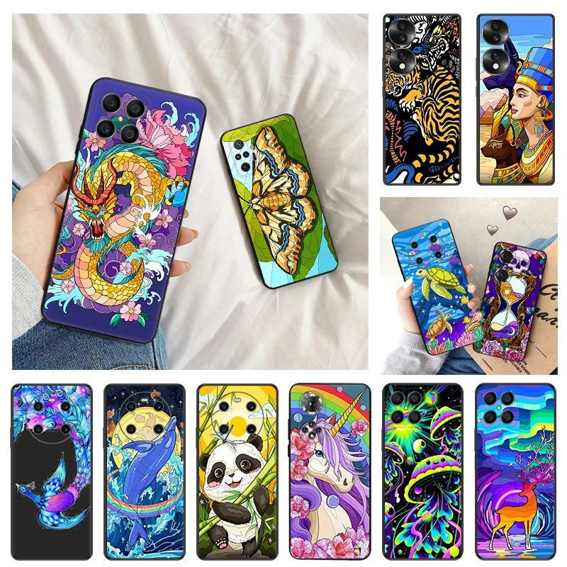 Ultra Thin Soft Phone Case For Honor X8 X7 X9 b X6 70 90 Magic5 Pro 8x Pixel 8 7 6 a Hourglass Phoenix Loong Dragon Matte Cover