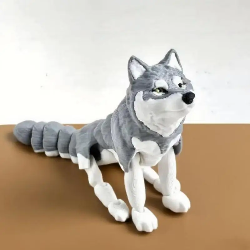 -3D Printed Articulated Husky Figurine With Flexible Joints And Realistic Look Perfect For Home Decor And Gifts For Wolf Lovers
