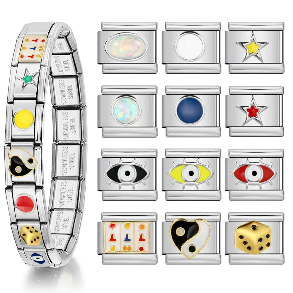 Großhandel Silber Farbe Charme Würfel Auge Kreis Edelstahl Italienischen Link Fit 9mm Frauen Männer Schmuck Machen Perlen DIY armbänder – Detail 1