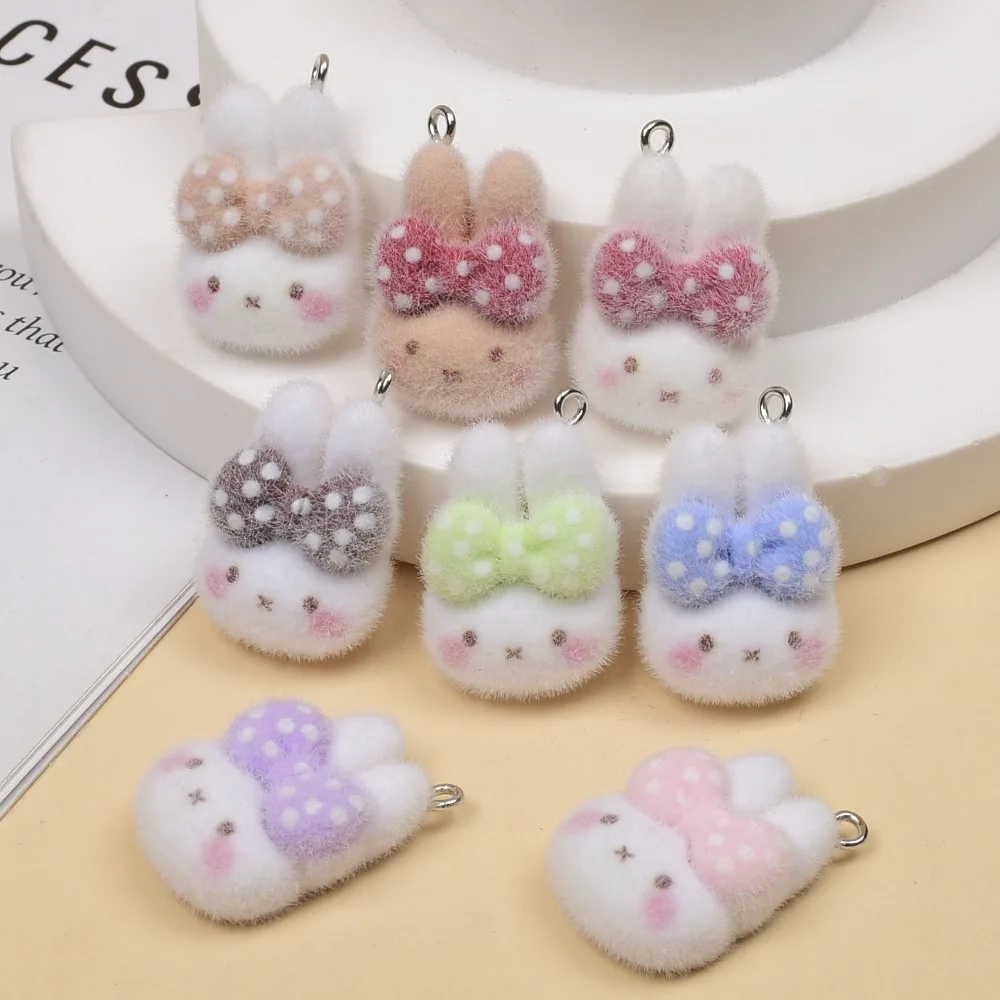 10PCS Kawaii Miffy Flocking Rabbit Pendant DIY Mobile Pendant Keychain Luggage Accessories Materials Gift Toys