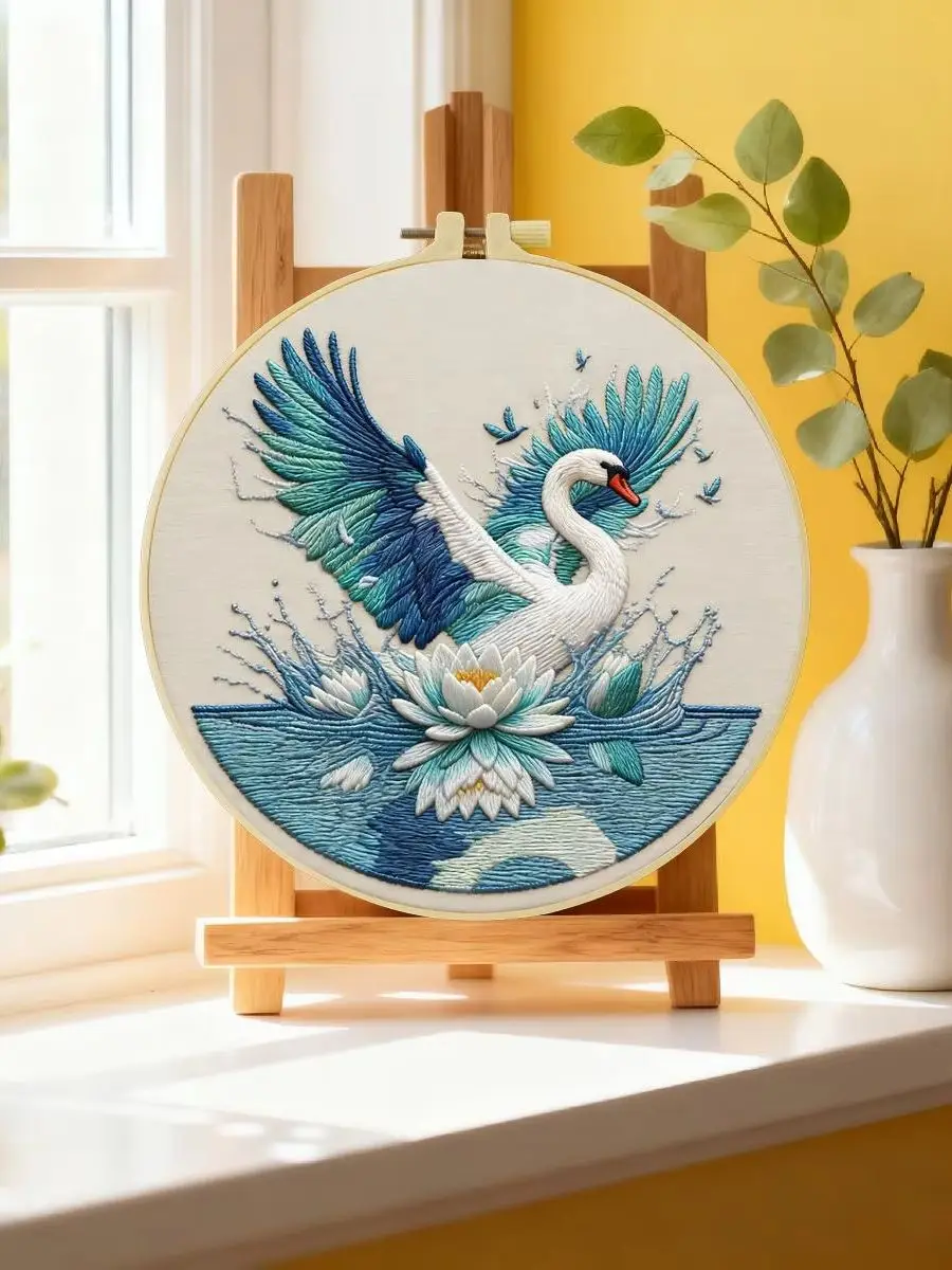 1 Stück 20X20CM/15X15CM 7,87/6,3 Zoll Schwan-Stickerei-Starter-Kit DIY-Kit DIY-Stickerei-Set Handarbeiten Heimdekoration Bastelmalerei – Detail 6