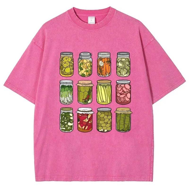 الكرتون المعلبة المخلل طباعة المرأة تي شيرت غسلها القطن خمر طاقم الرقبة قصيرة الأكمام عارضة الأزياء تصميم أعلى الأساسية المحملات #4