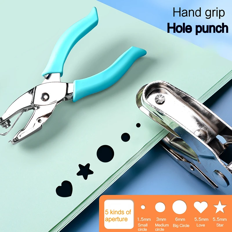 Cute Metal Handheld Paper Punch Pink/Green Scrapbooking Cloth Star Heart Circle Hole Diy Craft Shape Cutter Single Hole Puncher