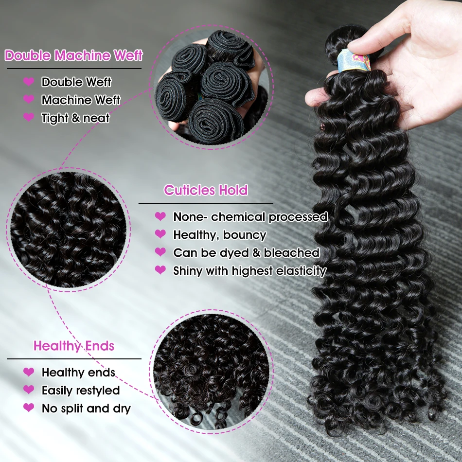 Raw Human Hair Bundles Deep Wave Brazilian 3 4 Bundle 28 30 Inch Virgin Curly Hair Extension For Women Sew In Quick Weave Bundle