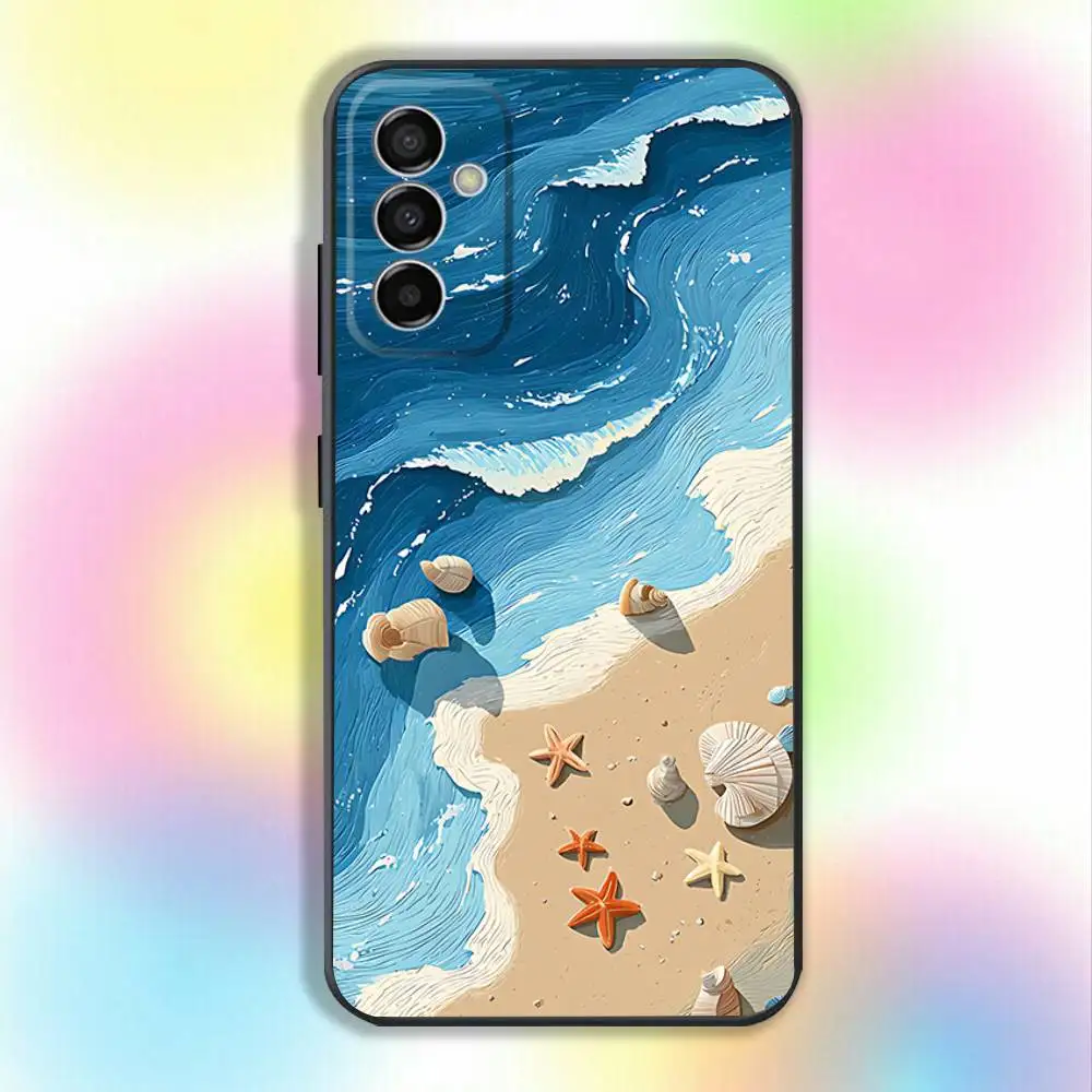 Mar praia árvores paisagem caso de telefone para samsung s25, s24, s21, s22, s23, s30, ultra, s20, plus, fe, lite, nota, 10.9,5g capa preta