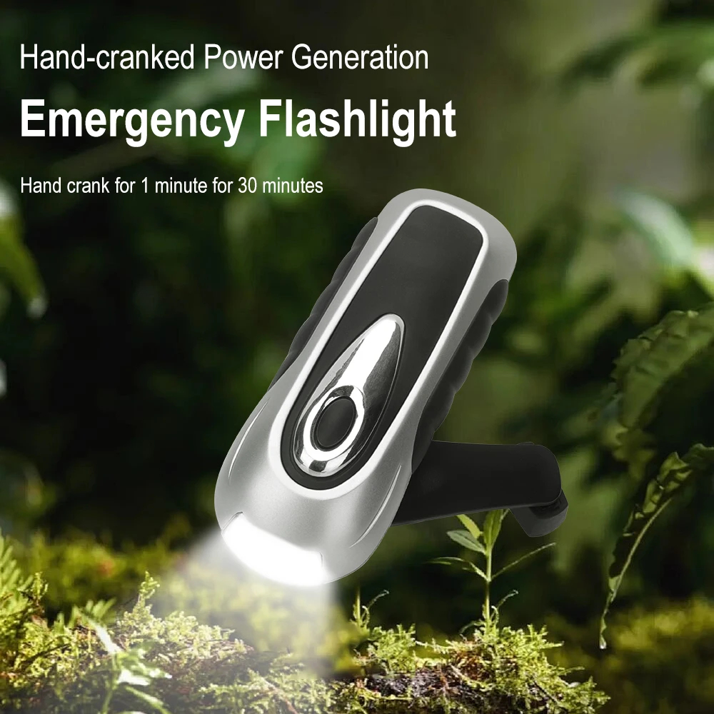 BORUIT EDC LED Flashlight Hand Crank Dynamo Power Torch Outdoor Camping Hiking Long-range Emergency Lanter Survival Gear Self