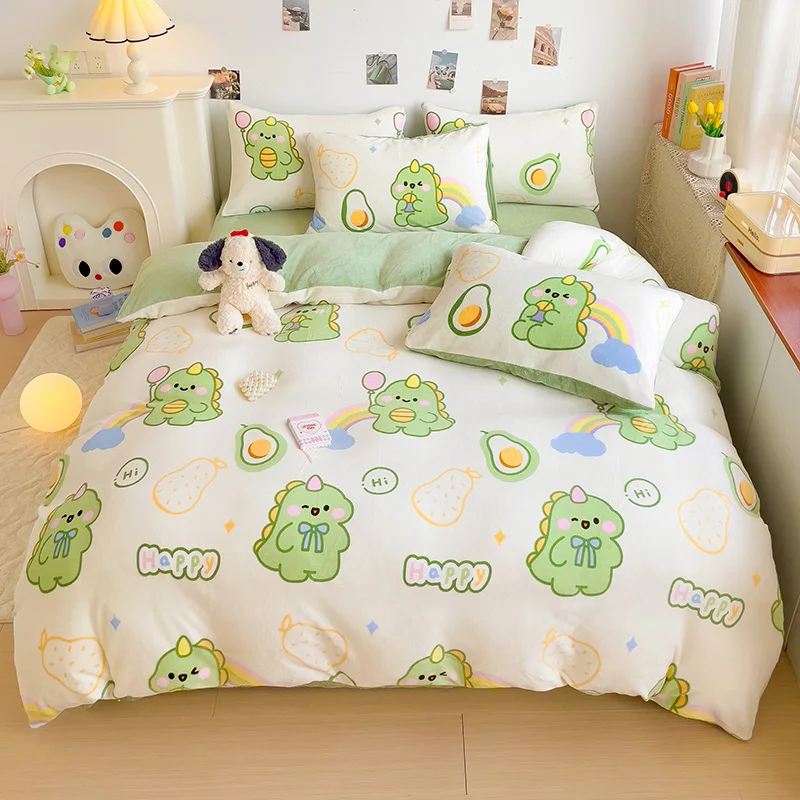 

Cartoon Dinosaur Duvet Cover 3pcs Flannel Bedding Set cute Dino Animal Plush Comforter Cover Kids Boys Girls Bedroom Quilt Cover