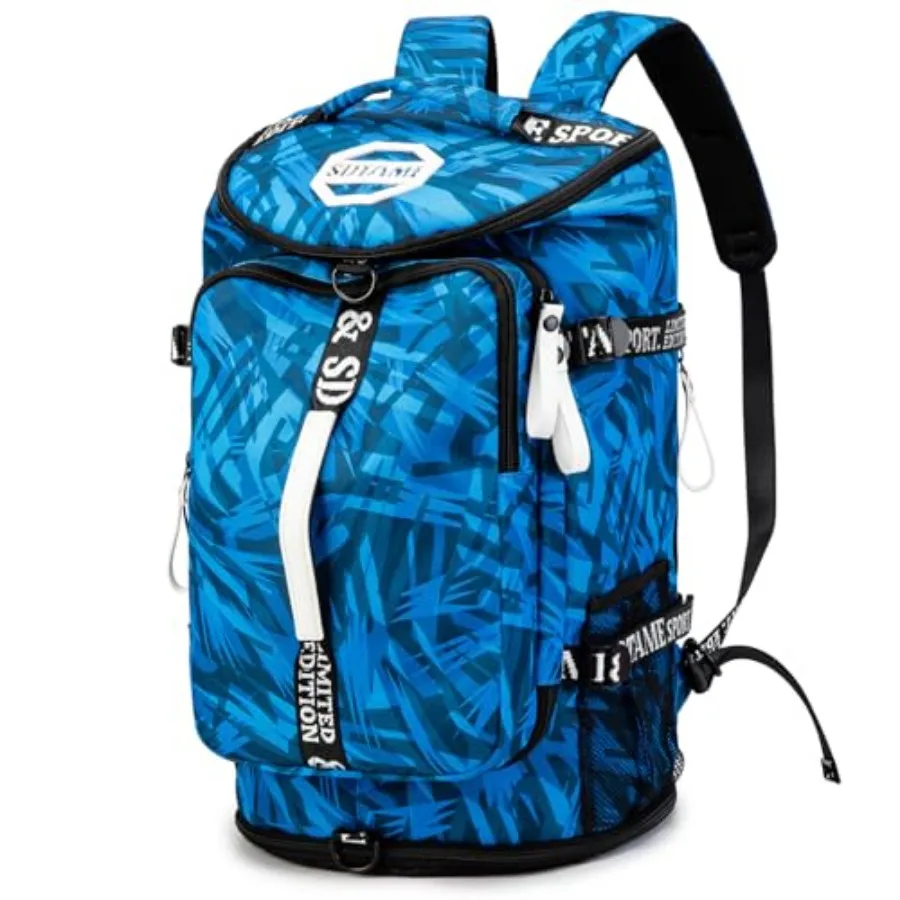 Gym Duffle Bag Backpack with Shoe Compartment, 4 ways Travel Backpack for Women and Men, Multi-Functional Weekender bag with Wa