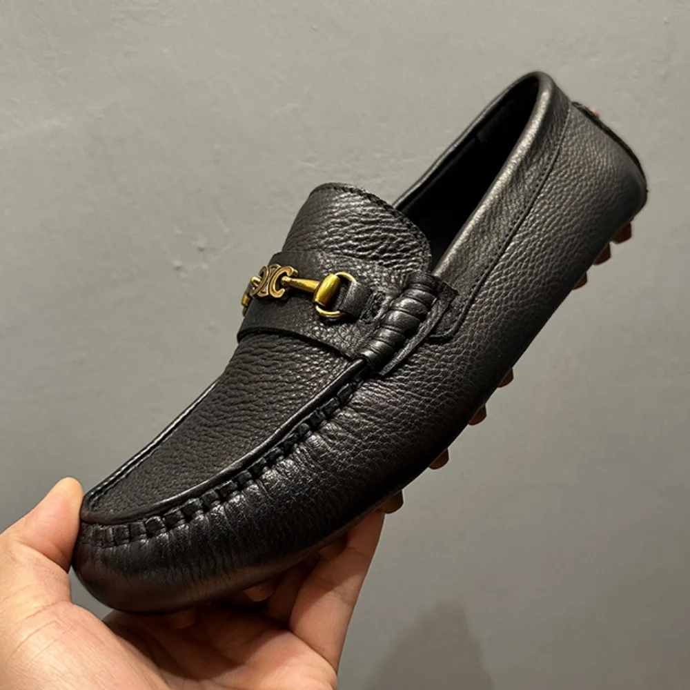 

QHCCID Men's Handmade Cowhide Leather Shoes Black White High Quality Casual Loafers men’s shoes
