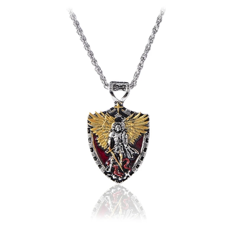 Michael Pendant Necklace Knight Shield Alloy Vintage Necklace for Men Gift Dropsale