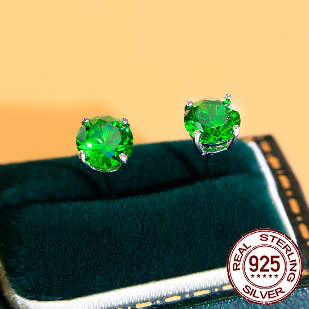 CWWZircons Dainty 925 Sterling Silver Emerald Green Cubic Zircon Gem Stones Kolczyki sztyfty dla kobiet Biżuteria imprezowa Prezent SE049