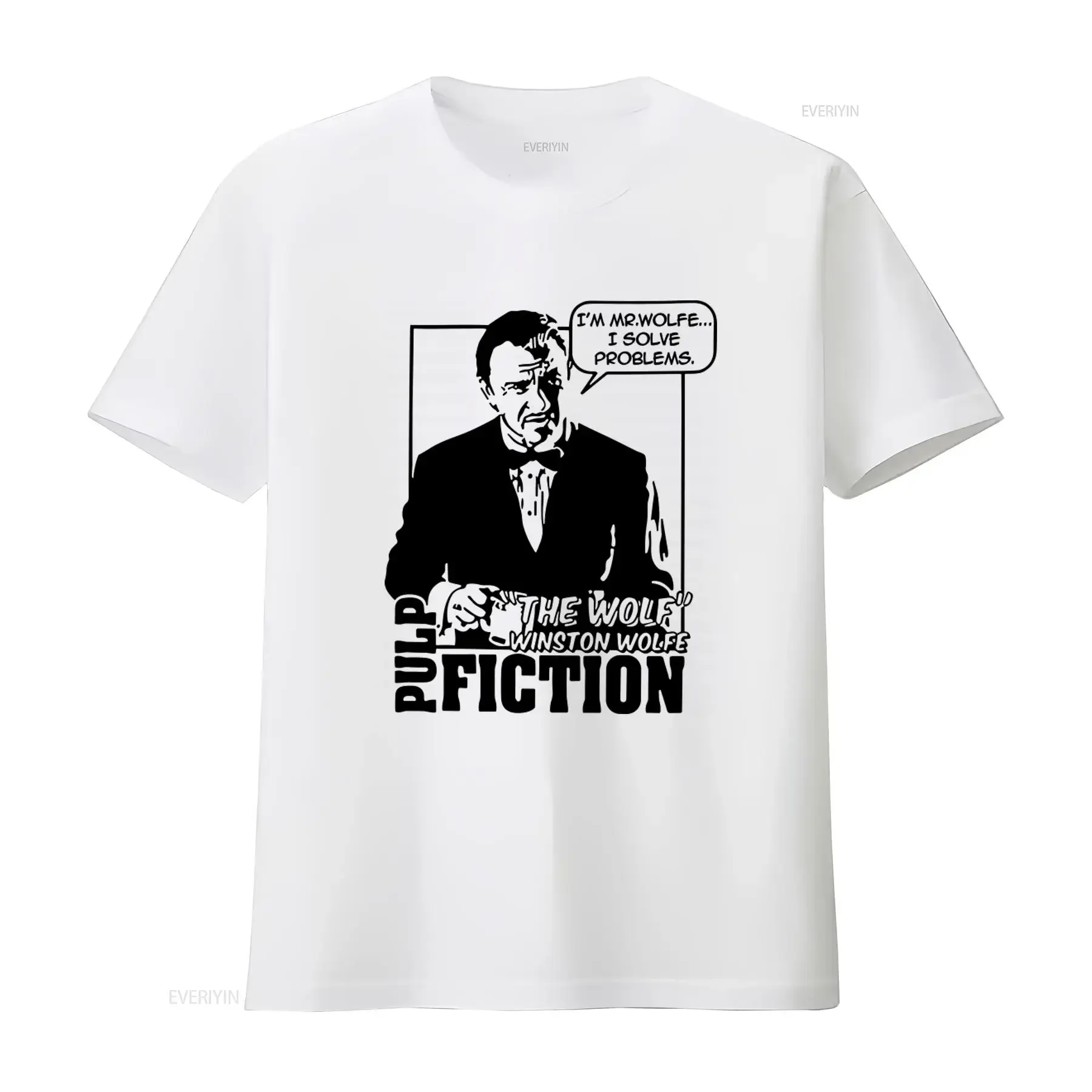 Pulp Fiction Movie Winston Wolfe Mr Wolf Funny T Shirt Solve Style with Classic Quote Print vintage Washed graphic Casual