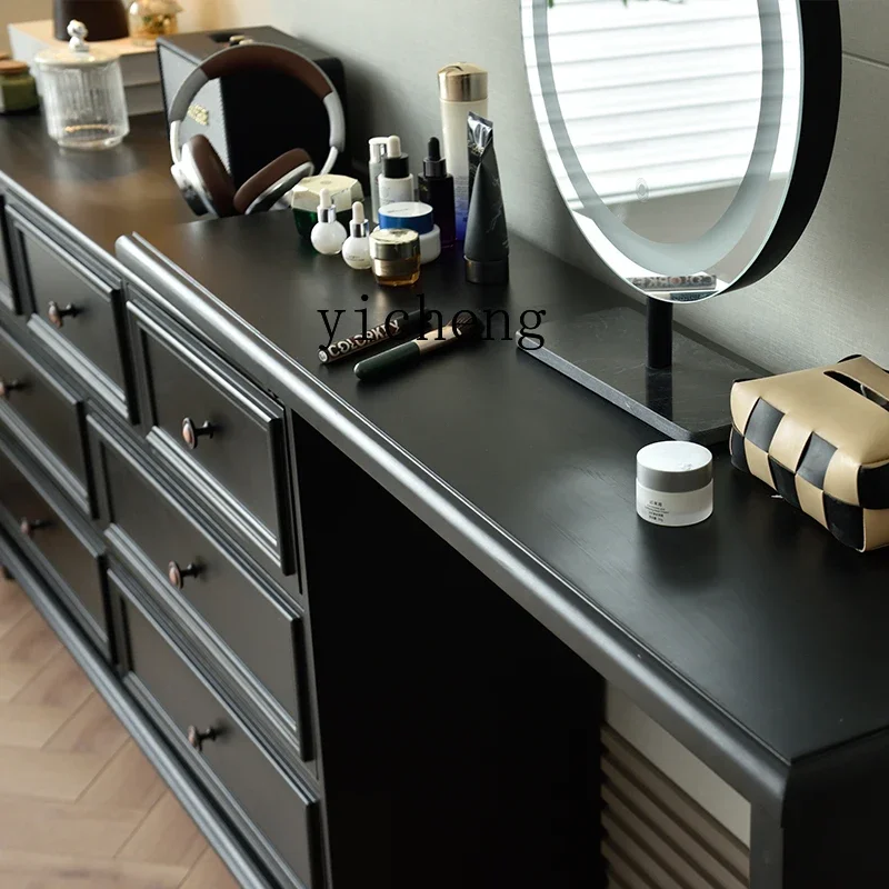DSA American retro solid wood chest dresser integrated bedside bedroom classic black French makeup table storage cabinet