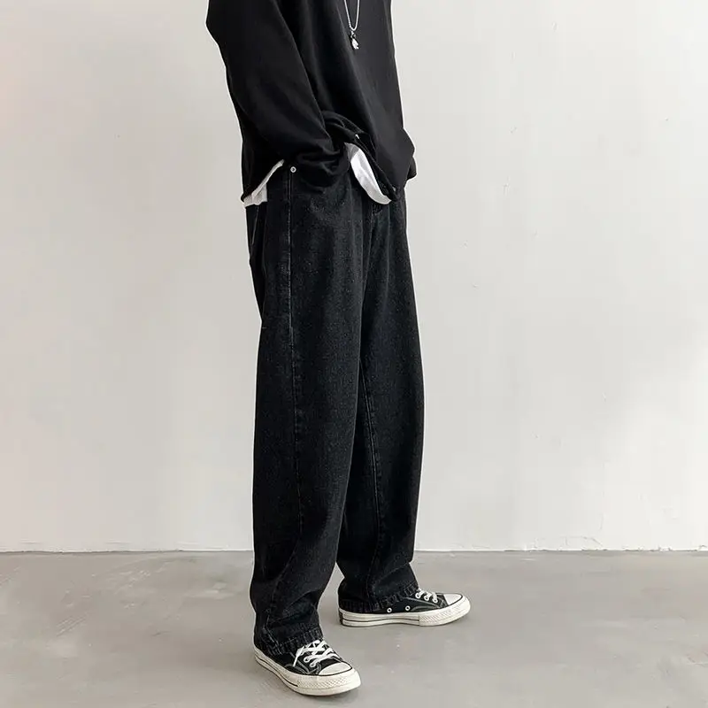 2023 Summer New Solid Color Elastic Waist Pockets Wide Leg Trousers Man Fashion Casual Loose Thin Style All-match Straight Pants