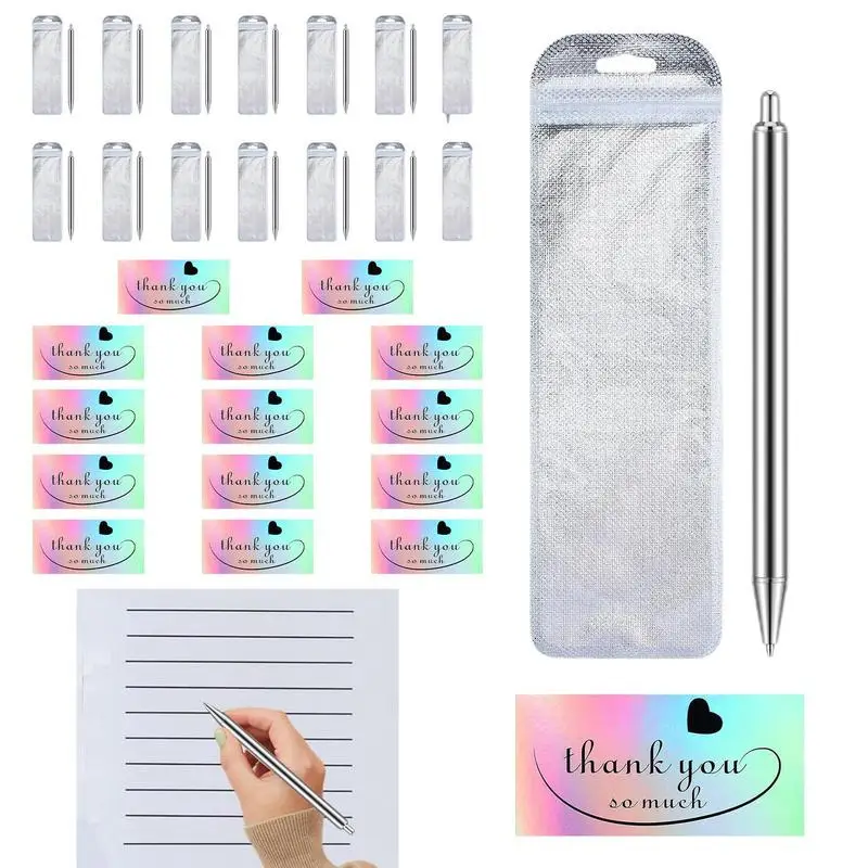 Stainless Steel Pen Blanks DIY Metal Pens Blanks With Pouch Bag Thank You Cards Smooth Stainless Steel Silver Ballpoint Pens All