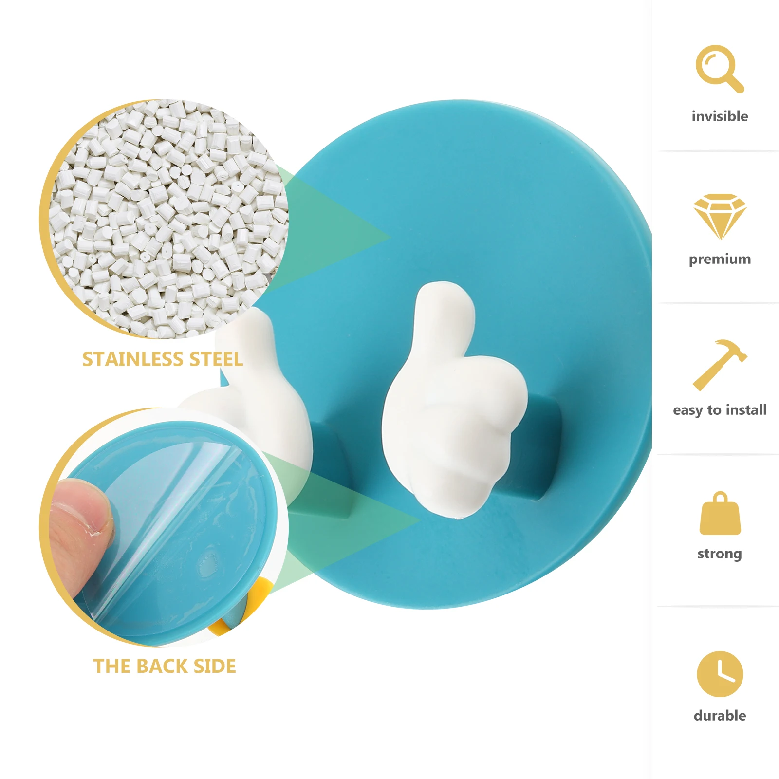 

10 Thumb Hooks Adhesive Wall Brackets Non Damage Coats Bathroom Kitchen Cable Management Strong Plastic Smooth Surface