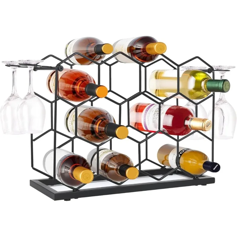 

Countertop Wine Rack 3 Tier Freestanding Metal Holder Stand for 14 Bottles Black