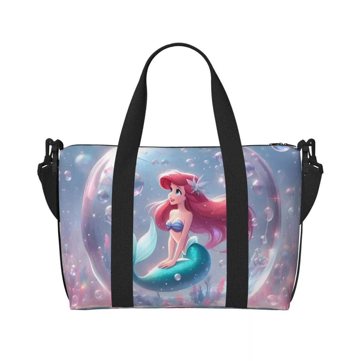 

Custom The Little Mermaid Tote Bag Women Large Capacity Cartoon Movie Gym Beach Shoulder Travel Bag