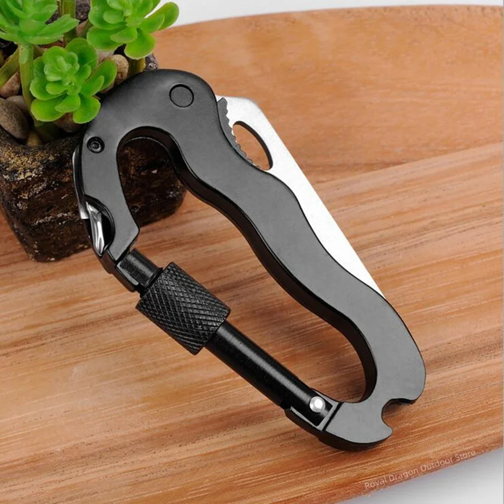 Mini mosquetón de cuchillo de acero inoxidable EDC, cuchillo de bolsillo portátil plegable táctico militar multifunción para exteriores