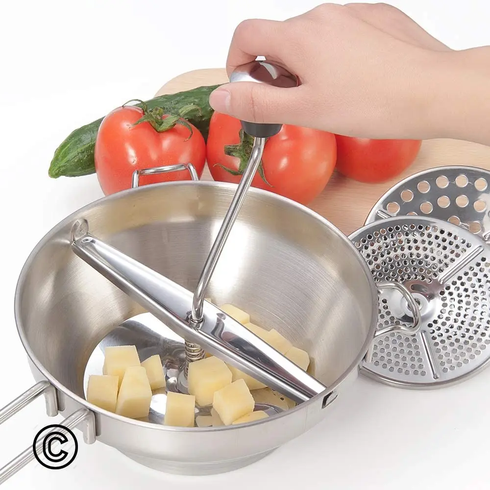 Multifunctional Food Mill Stainless Steel Potato Mashers With 3 Grinding Disks Manual Rotary Tomato Pumpkin Mills Kitchen Tools