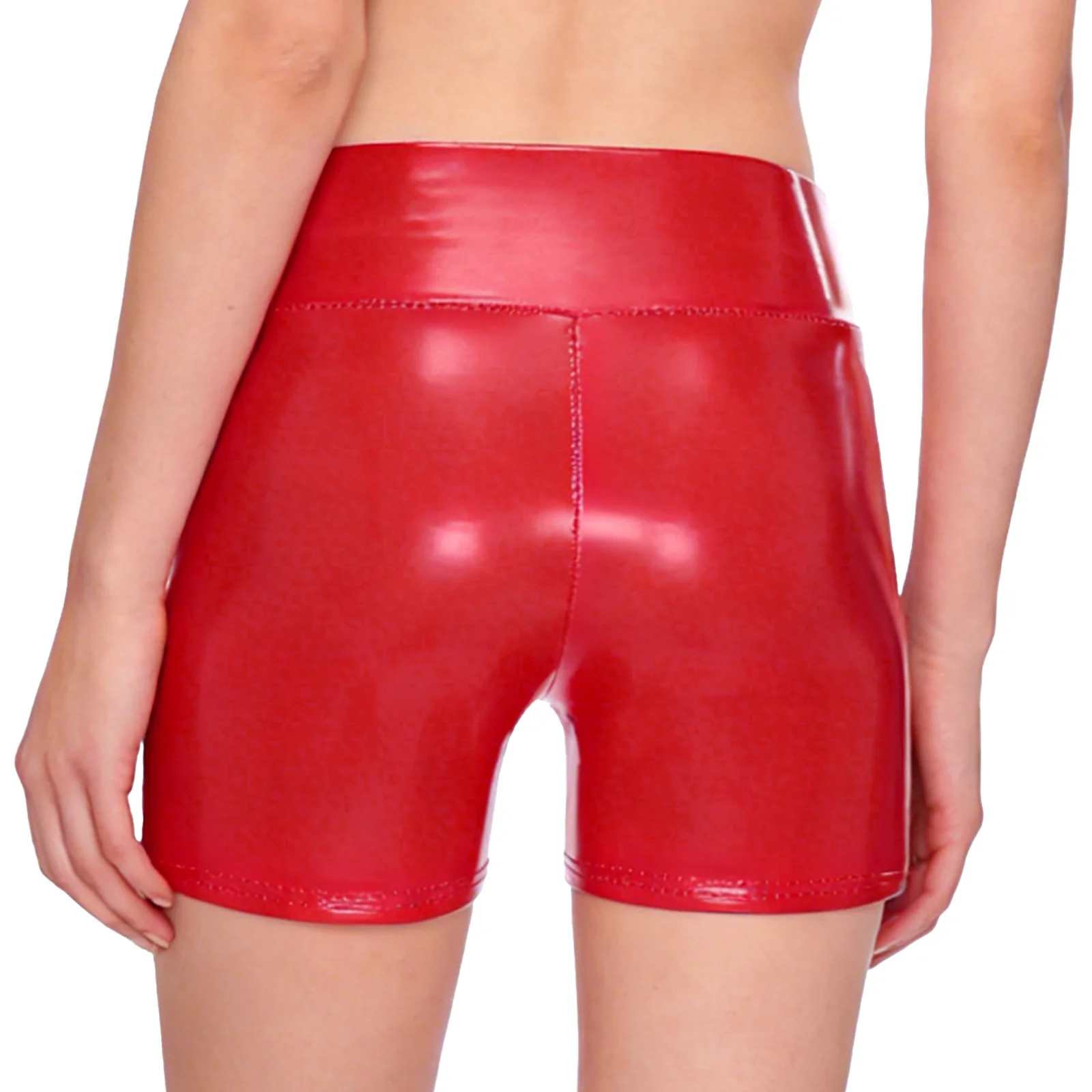 Women Spicy Red Color PU Leather Micro Shorts Skinny Hot Pants Cheeky Booty Short Bottoms for Nightclub Raves Party Daily Casual