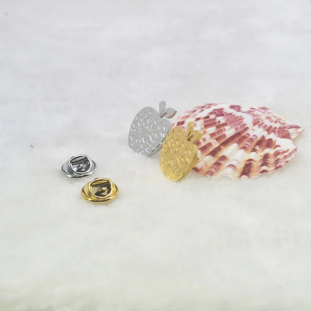 Stainless steel brooch, apple surface carving, heart-shaped butterfly needle brooch, suit accessories, cross-border