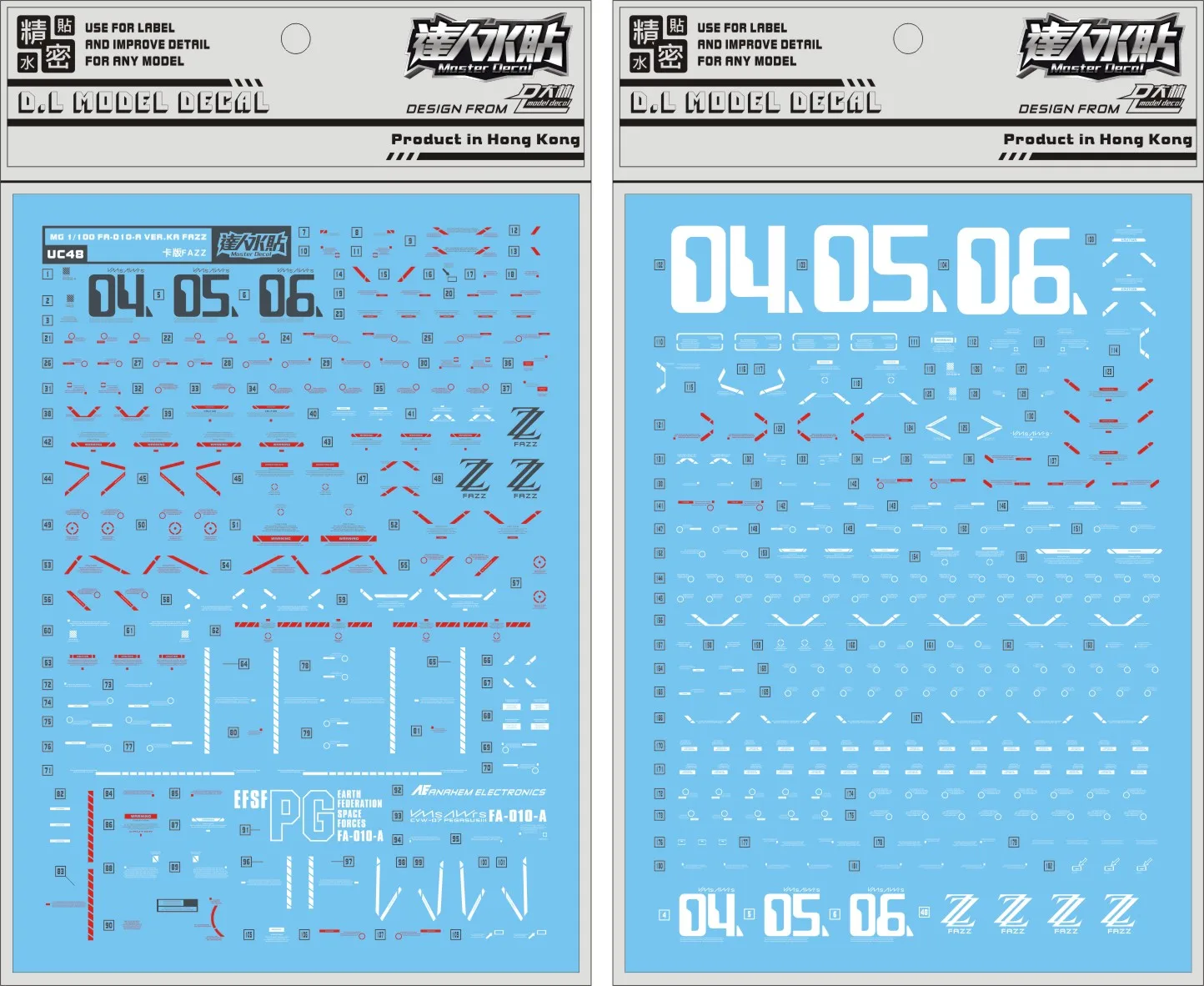 D.L high quality Decal water paste For MG 1/100 FA-010-A FAZZ ZZ model Ver.ka UC48 DL172