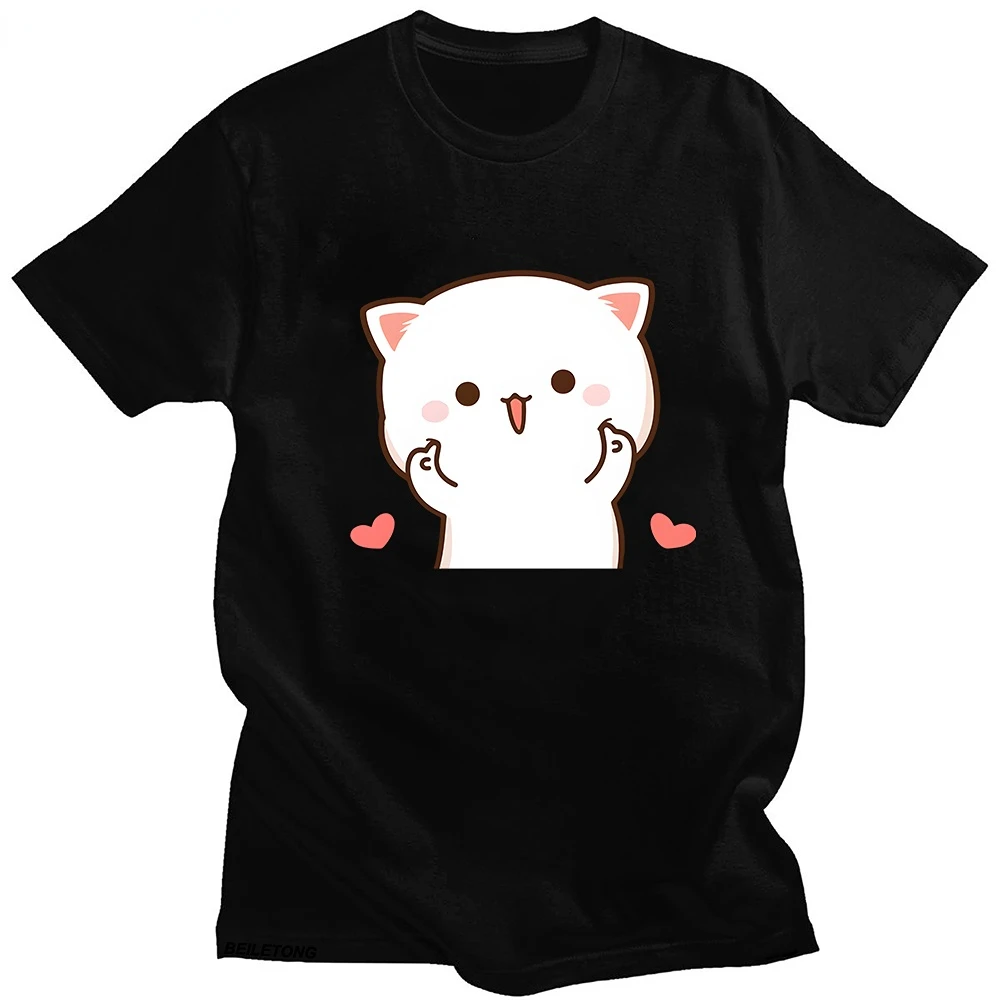 Fun Cute Peach and Goma Mochi Cat Women T-shirt Cartoon Print Women's Kawaii Clothes Harajuku