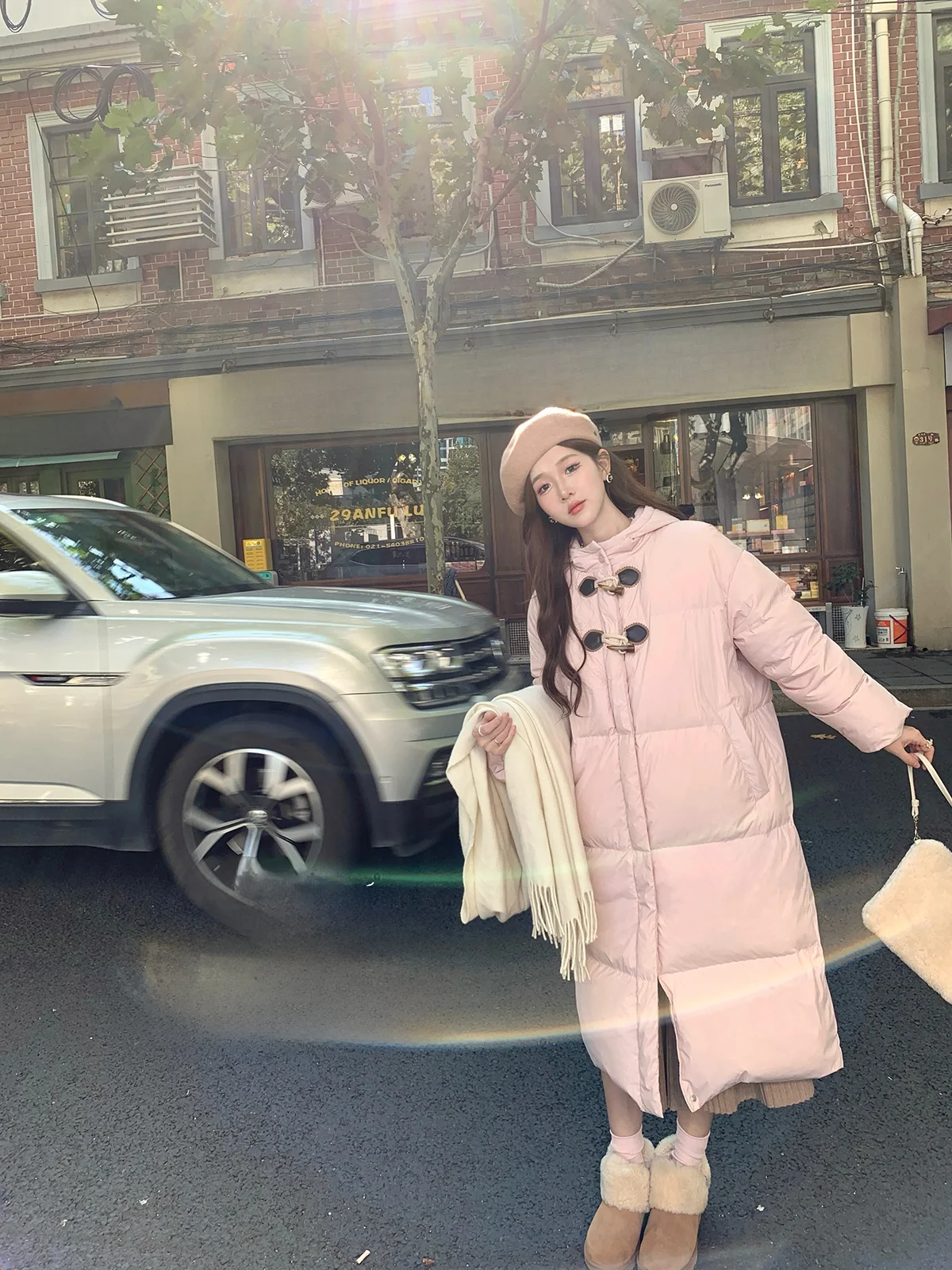 

Pink Du down Jaet Women's Winter Outerwear New Sle High-End Feel Beautiful Bread Collar Button Mid-Length Coat