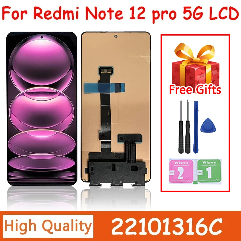 Xiaomi Redmi Not 12 Pro 5G için AMOLED 22101316 Redmi Note 12 Pro + 12 Pro Plus için C lcd ekran dokunmatik ekran sayısallaştırıcı Düzeneği