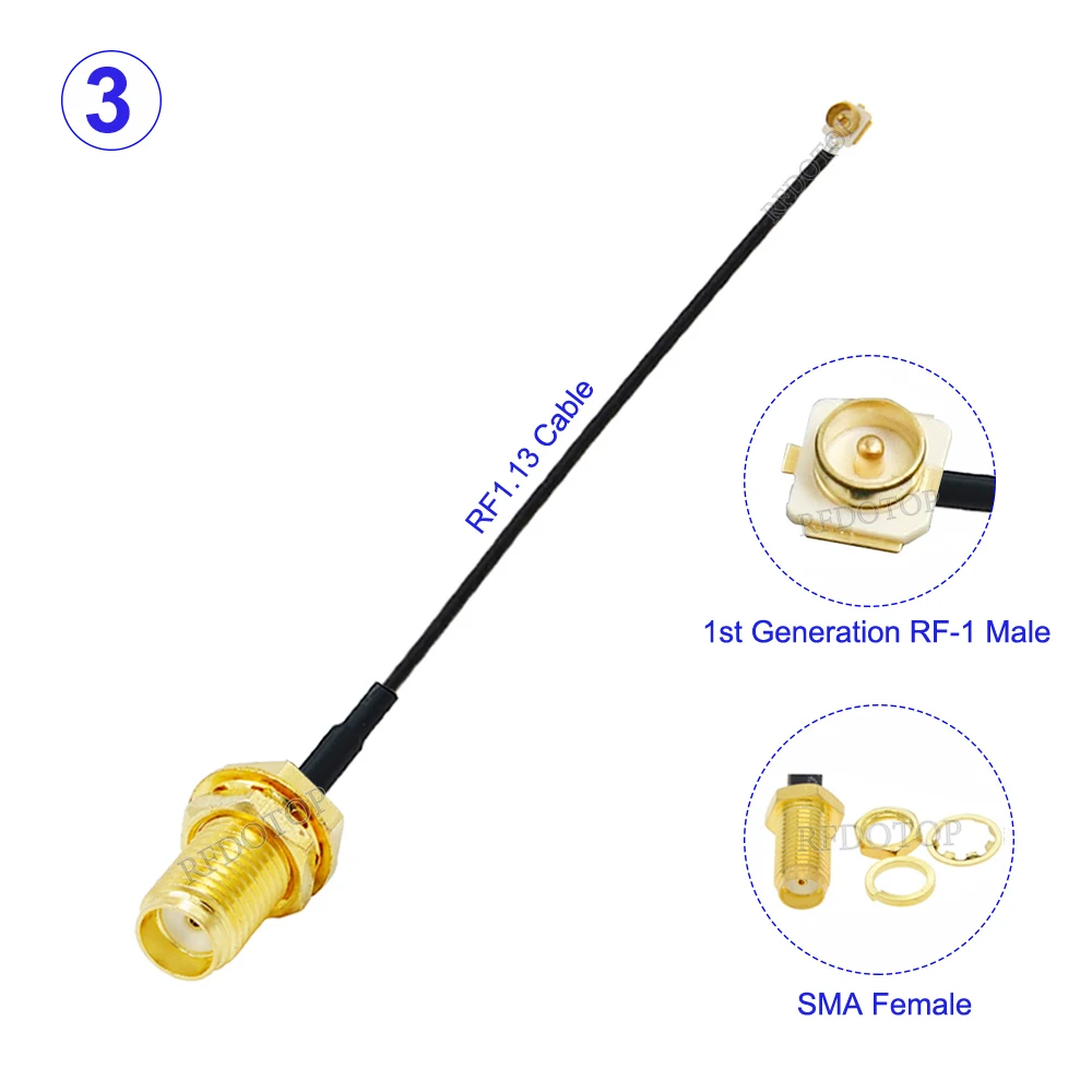 1Pcs SMA to IPX Cable SMA Female to U.FL IPX-1 Male Plug Connector WIFI Antenna RF Cable RF1.13 OD=1.13MM Pigtail Extension