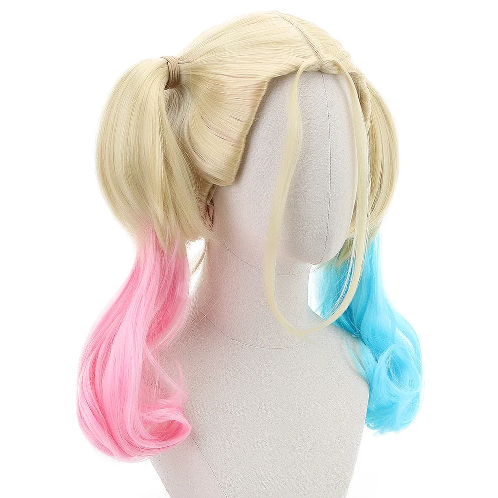 

AICKER Synthetic Wigs Long Curly Blonde With Blue Pink Wavy Ponytails For Girl Party Costume Halloween Comic Movie Cosplay Hair