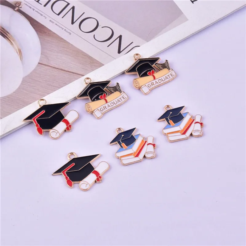 Mix 10pcs/pack Graduation Cap Metal Charms Pendant Jewelry Making Craft DIY